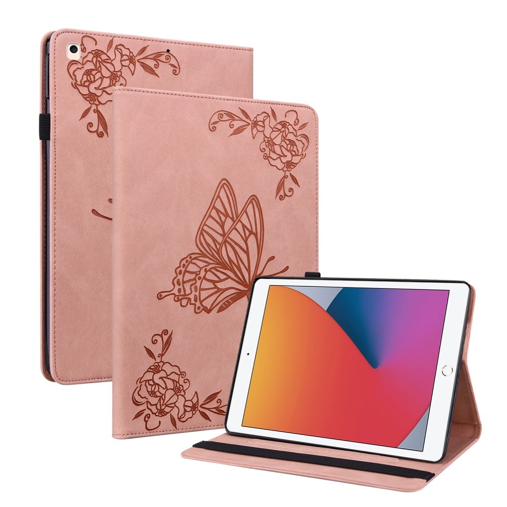 Custodia in pelle con farfalla iPad 10.2 7th Gen (2019) rosa