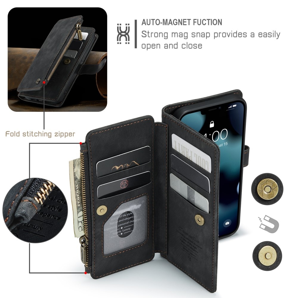 Custodie a portafoglio Zipper iPhone 13 Nero