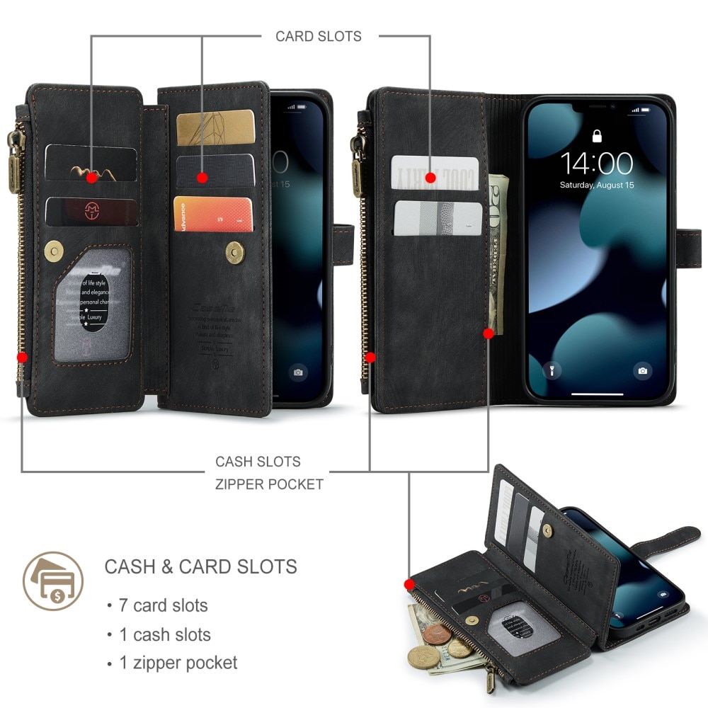 Custodie a portafoglio Zipper iPhone 13 Pro Nero