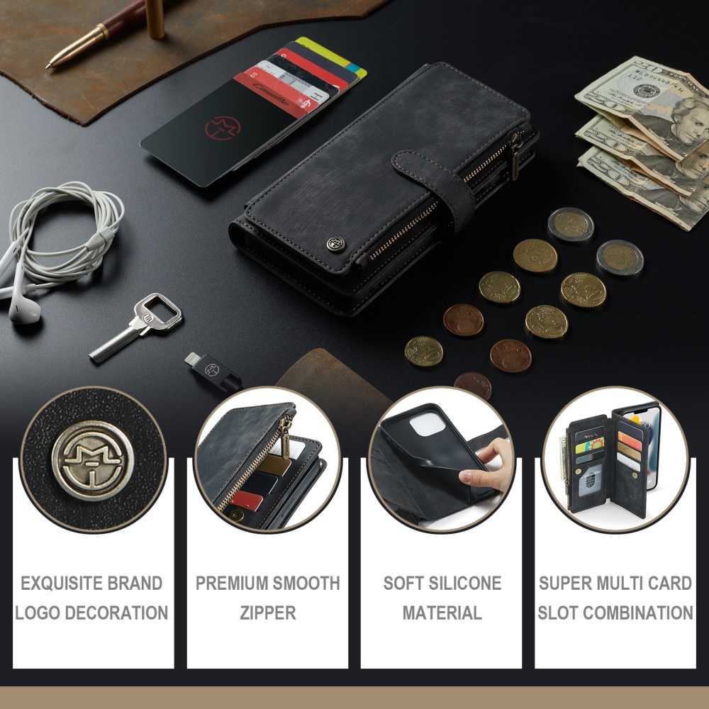 Custodie a portafoglio Zipper iPhone 13 Pro Max Nero