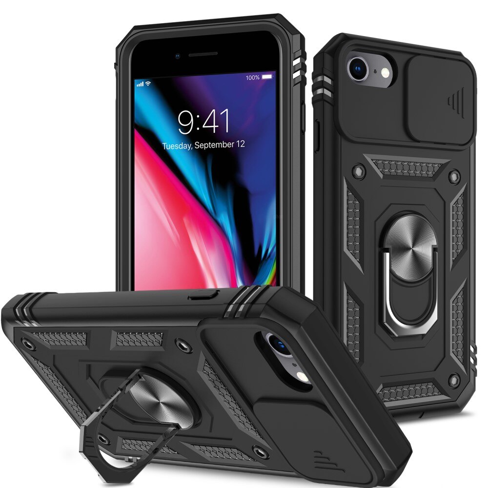 Cover ibride con anello e protezione fotocamera iPhone 7/8/SE nero