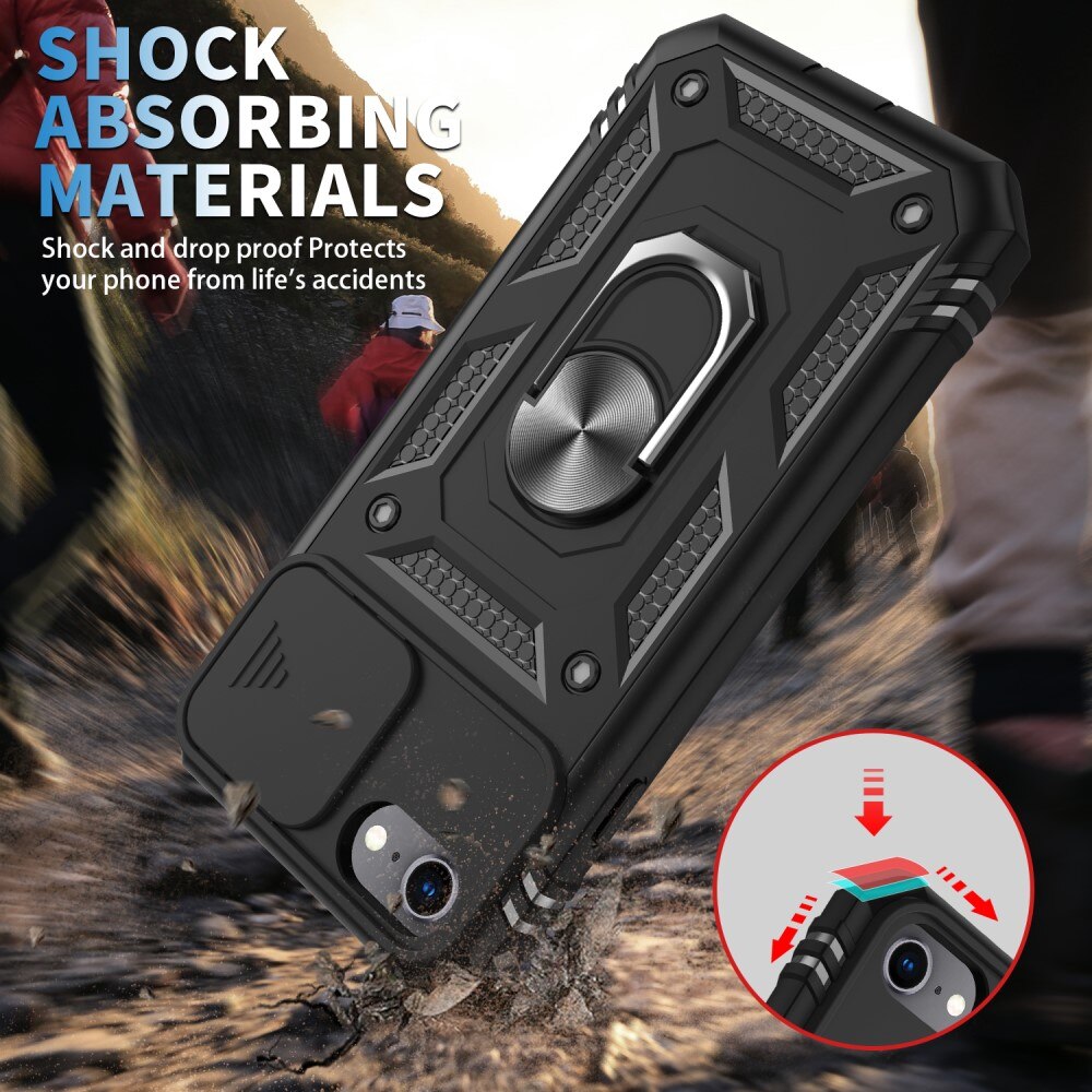 Cover ibride con anello e protezione fotocamera Apple iPhone SE 2020/iPhone SE 2022/iPhone 8/iPhone 7 Nero