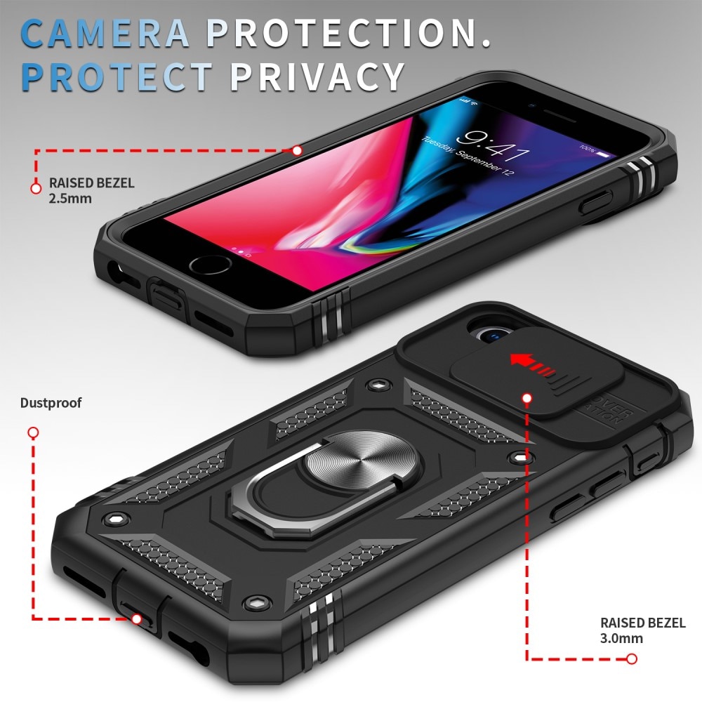 Cover ibride con anello e protezione fotocamera Apple iPhone SE 2020/iPhone SE 2022/iPhone 8/iPhone 7 Nero