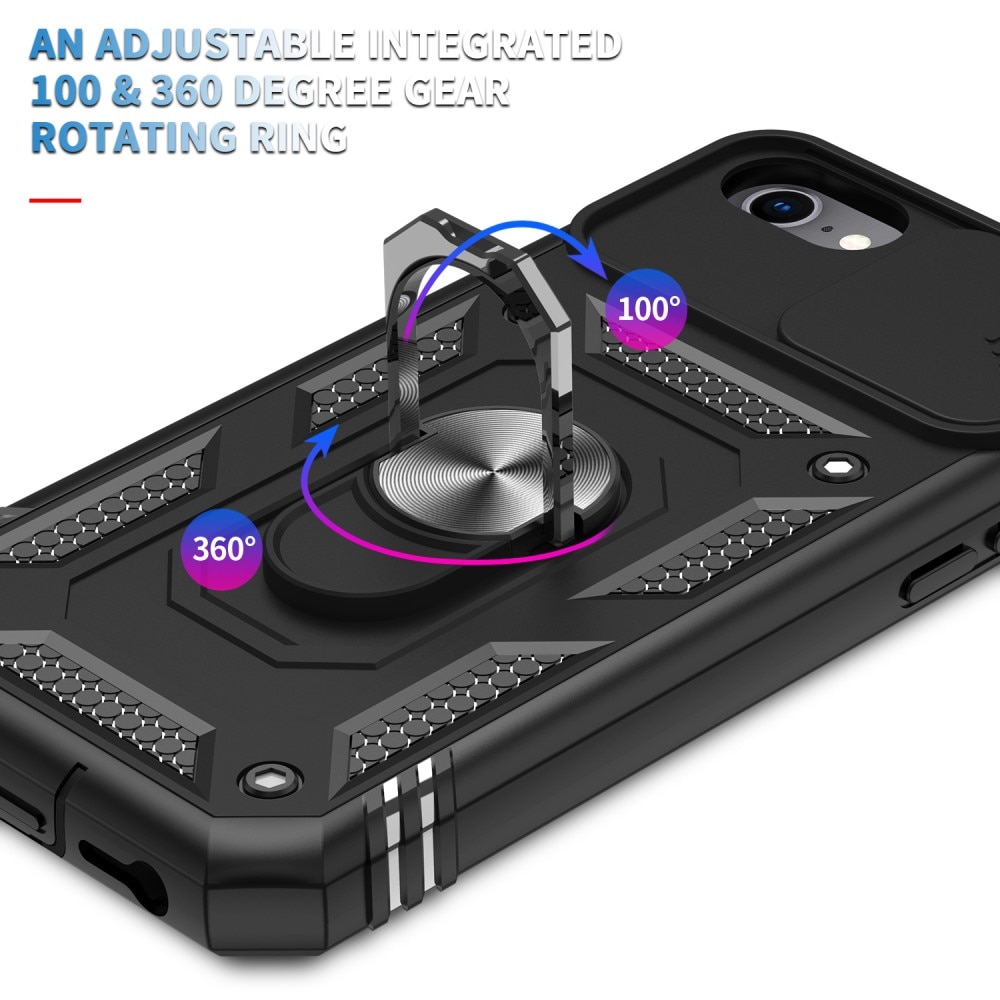 Cover ibride con anello e protezione fotocamera Apple iPhone SE 2020/iPhone SE 2022/iPhone 8/iPhone 7 Nero