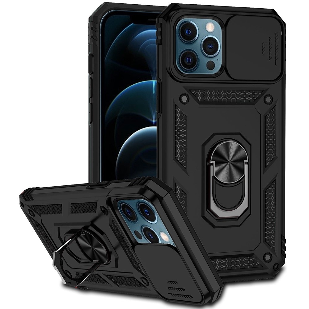 Cover ibride con anello e Protezione fotocamera iPhone 12 Pro Max Nero