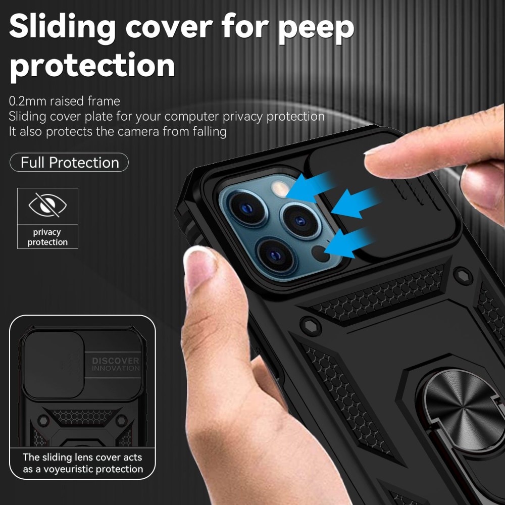 Cover ibride con anello e Protezione fotocamera iPhone 12 Pro Max Nero