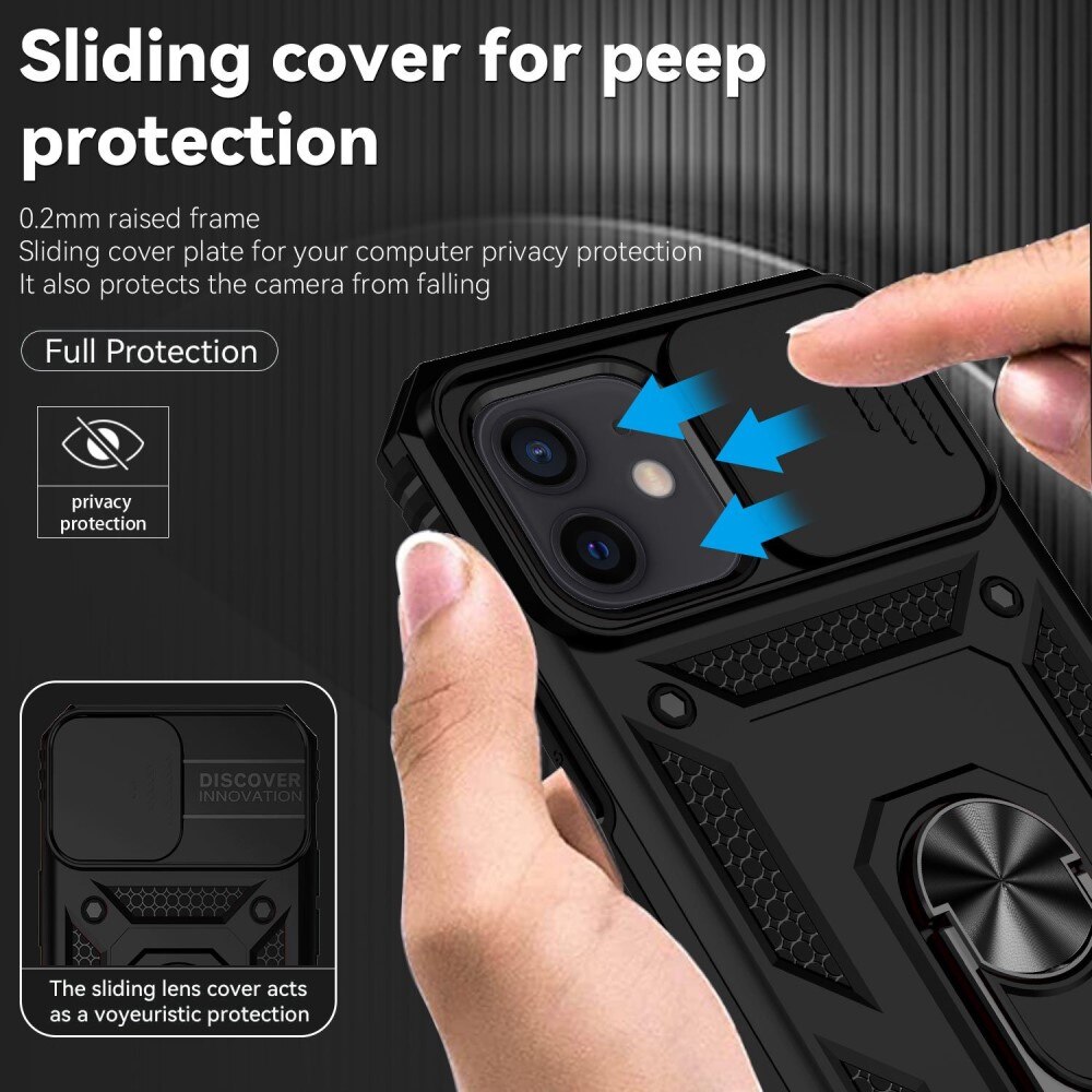 Cover ibride con anello e Protezione fotocamera iPhone 12/12 Pro Nero