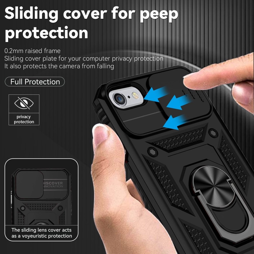 Cover ibride con anello e protezione fotocamera iPhone 8 nero