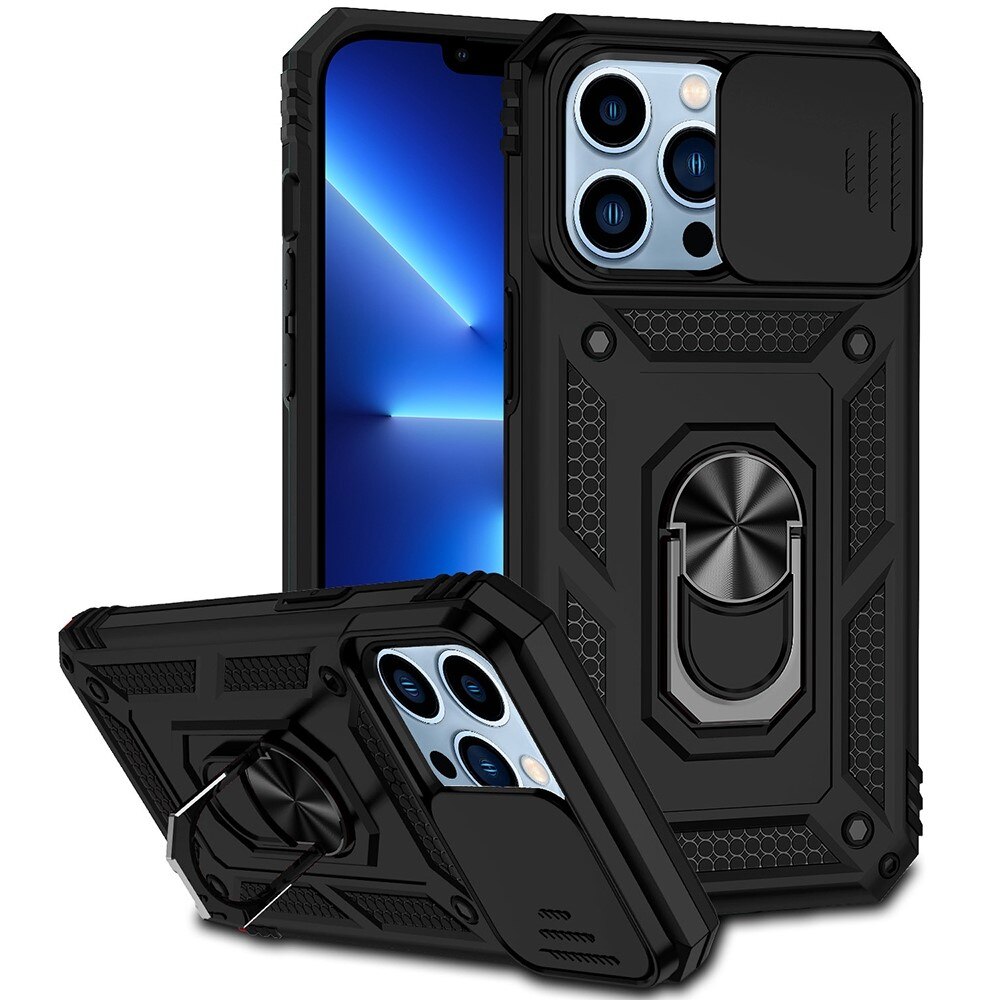 Cover ibride con anello e Protezione fotocamera iPhone 13 Pro Max Nero