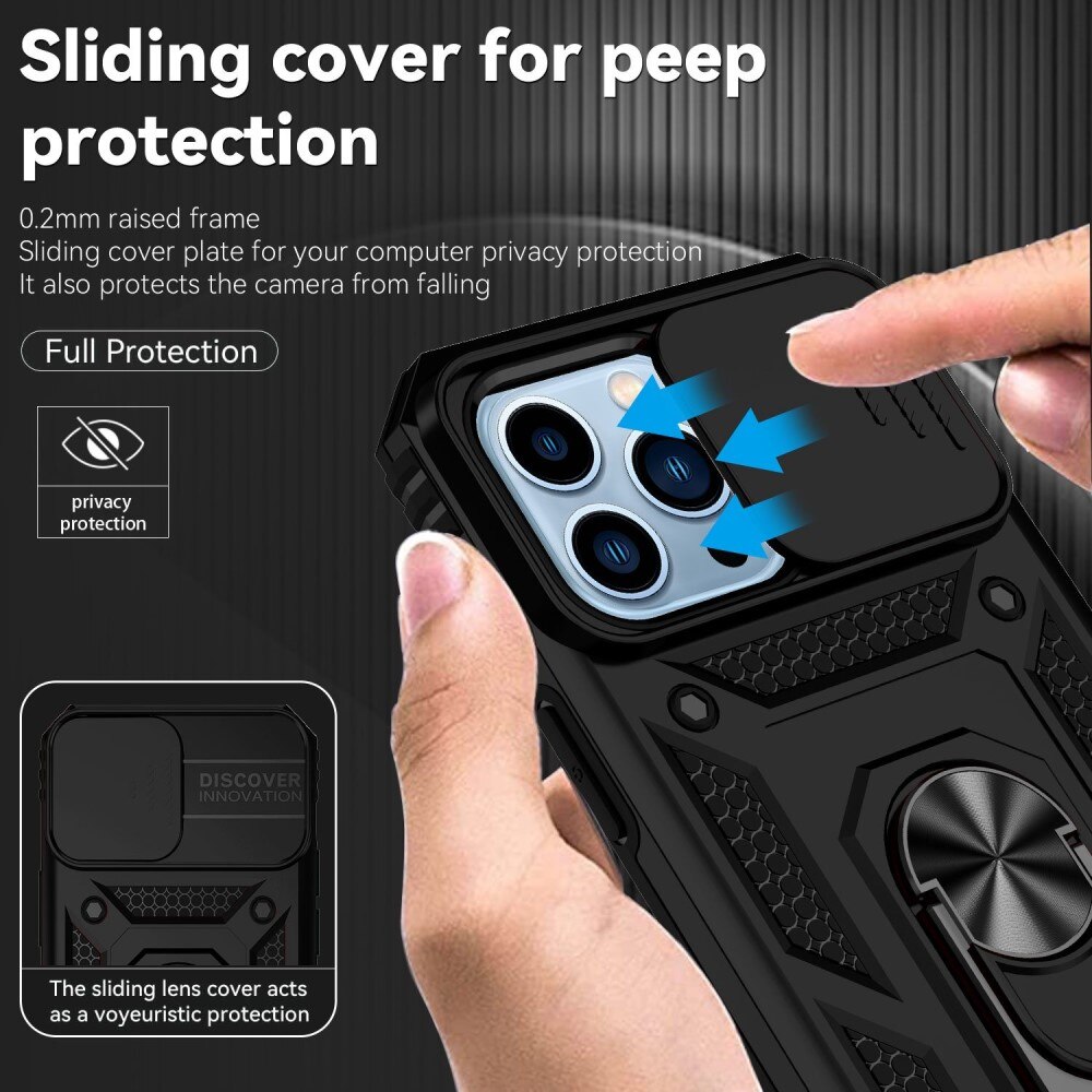 Cover ibride con anello e Protezione fotocamera iPhone 13 Pro Nero