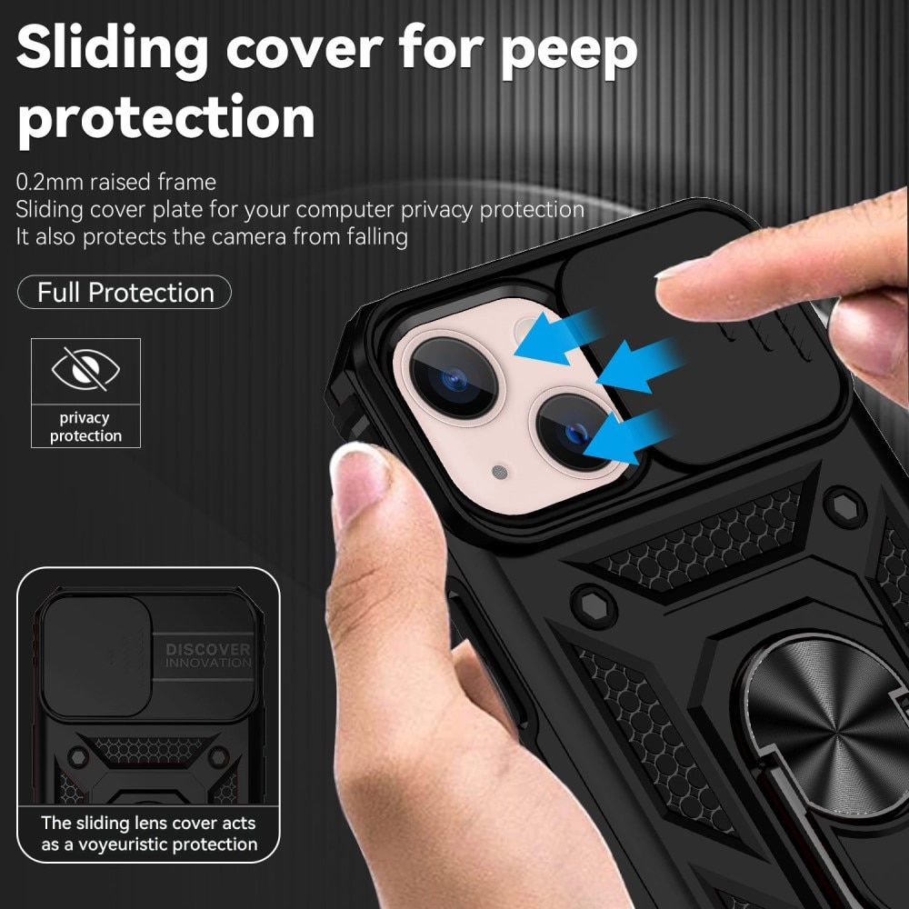 Cover ibride con anello e Protezione fotocamera iPhone 13 Mini Nero