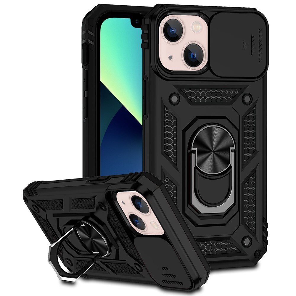 Cover ibride con anello e Protezione fotocamera iPhone 13 Nero