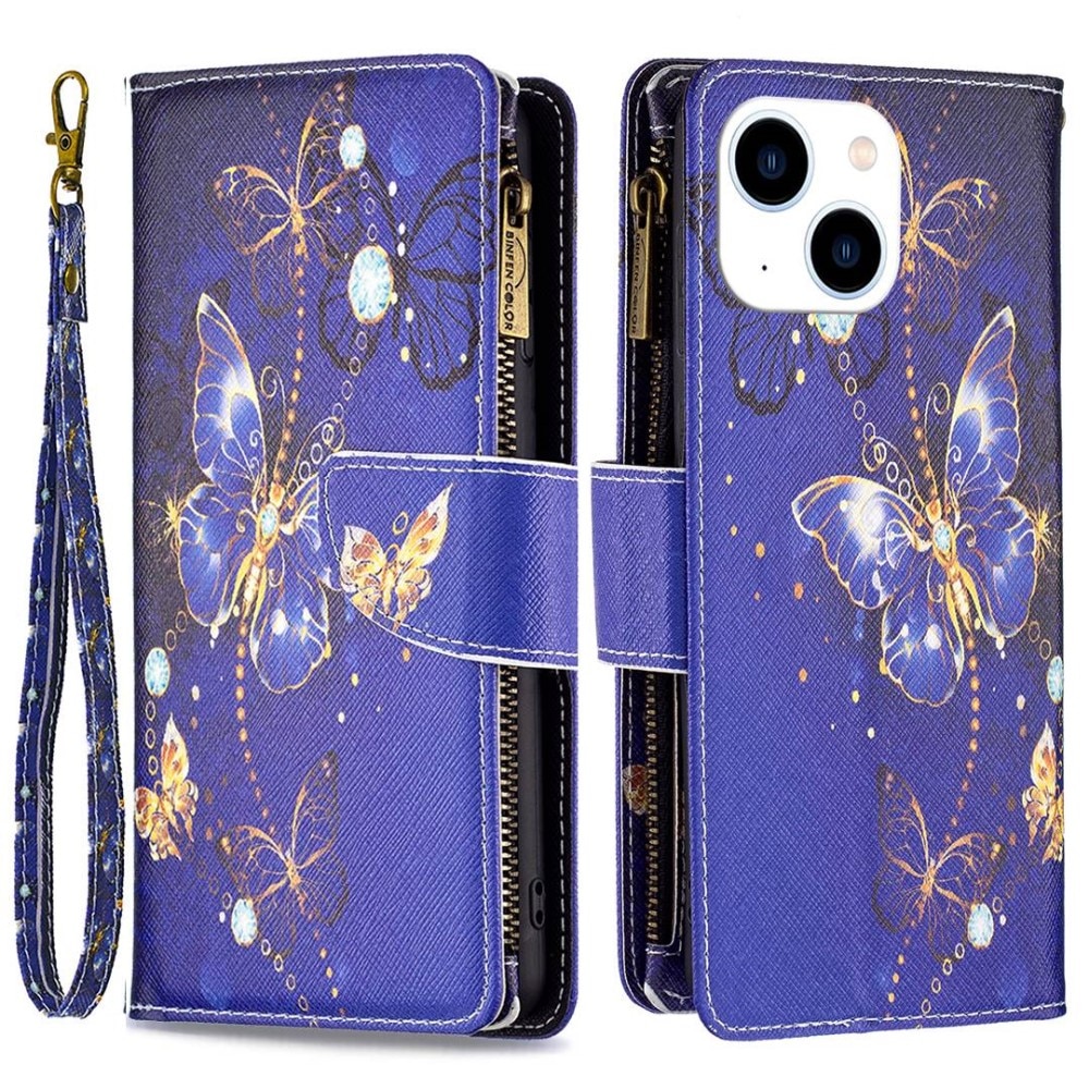 Borsa a portafoglio iPhone 14 Farfalle Viola