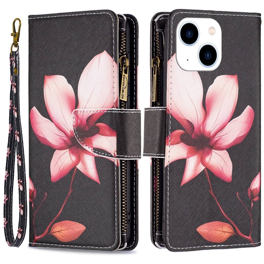 Borsa a portafoglio iPhone 14 Fiore rosa