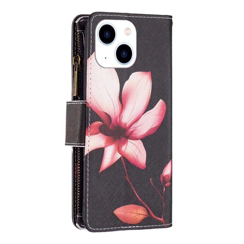 Borsa a portafoglio iPhone 14 Fiore rosa