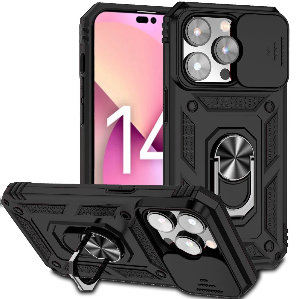 Cover ibride con anello e protezione fotocamera iPhone 14 Pro Max Nero