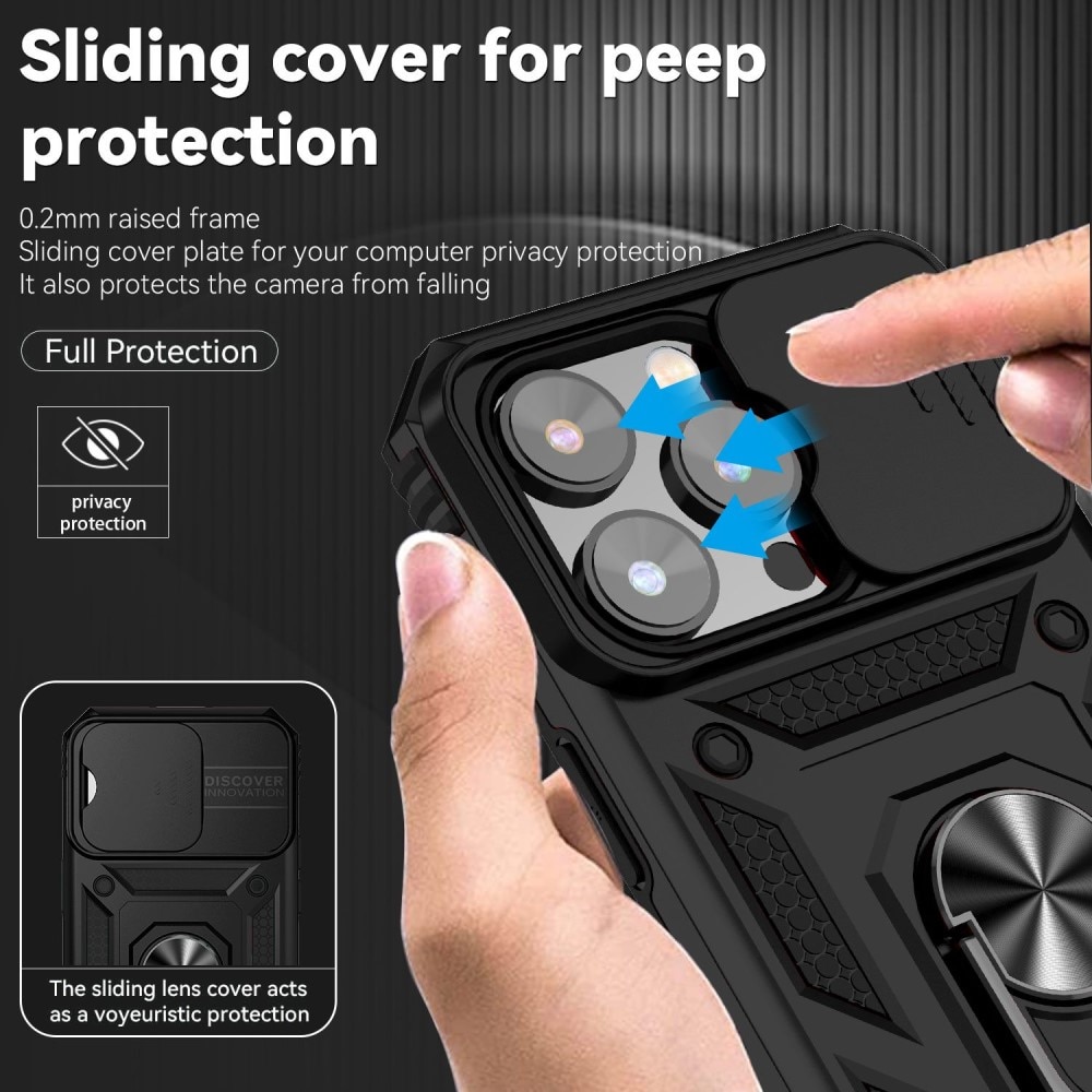 Cover ibride con anello e protezione fotocamera iPhone 14 Pro Max Nero