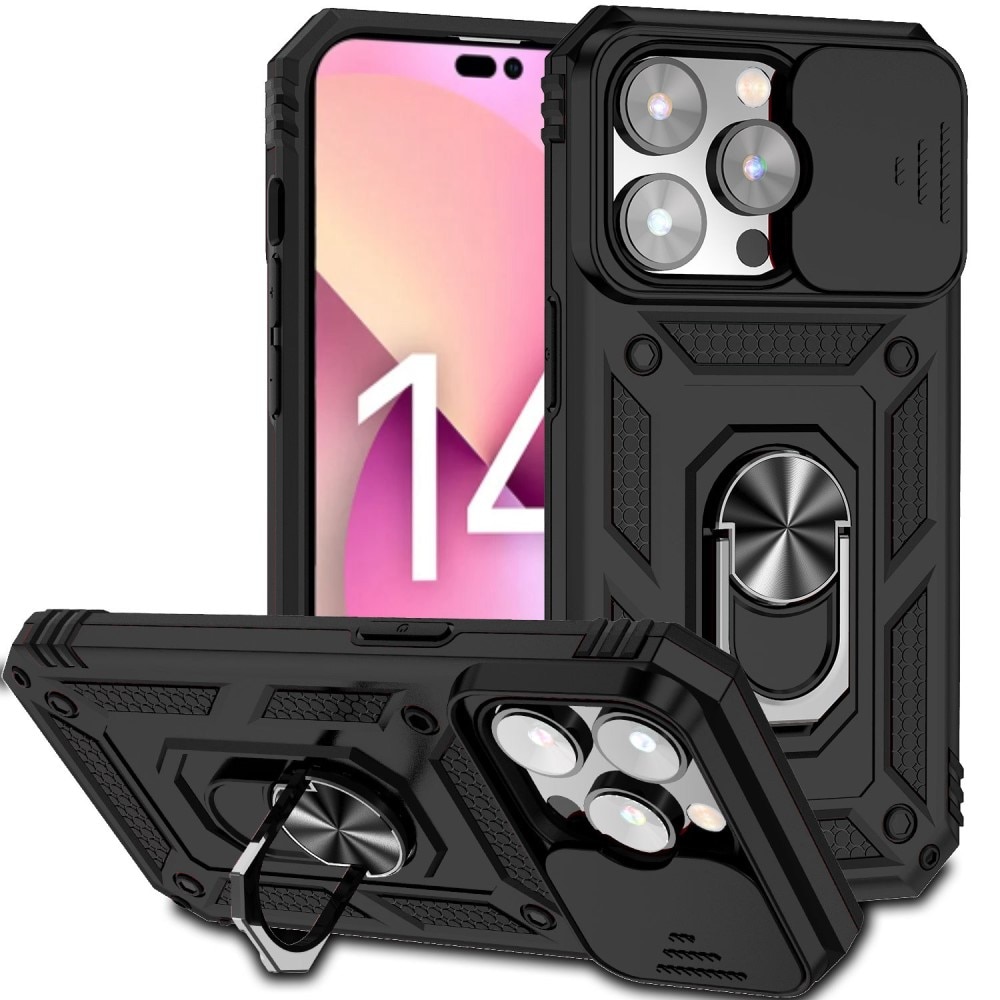 Cover ibride con anello e protezione fotocamera iPhone 14 Pro Nero