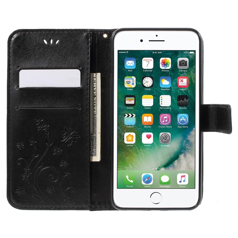 Custodia in pelle a farfalle per Apple iPhone 7 Plus/iPhone 8 Plus, Nero