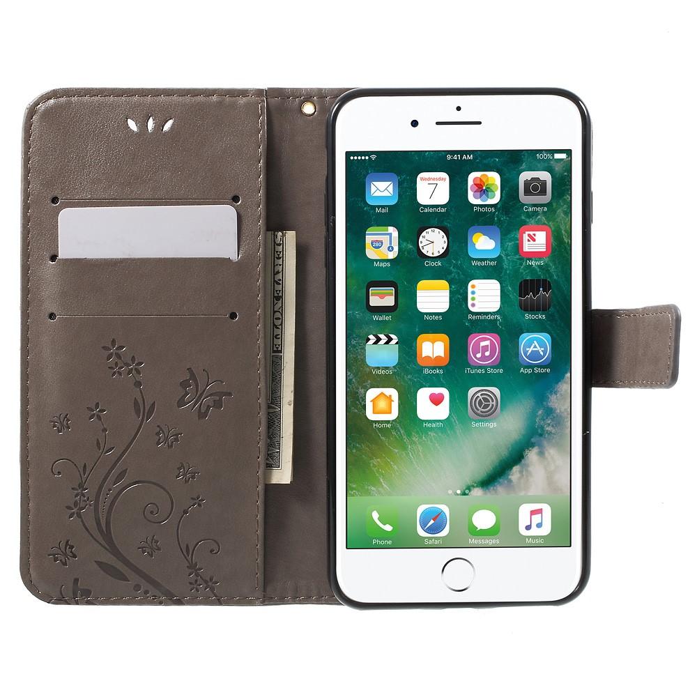 Custodia in pelle a farfalle per Apple iPhone 7 Plus/iPhone 8 Plus, Grigio