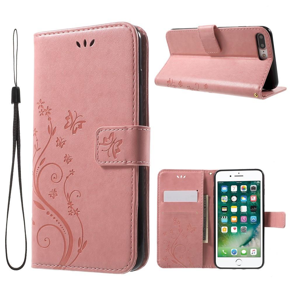 Custodia in pelle a farfalle per iPhone 7 Plus/8 Plus, rosa