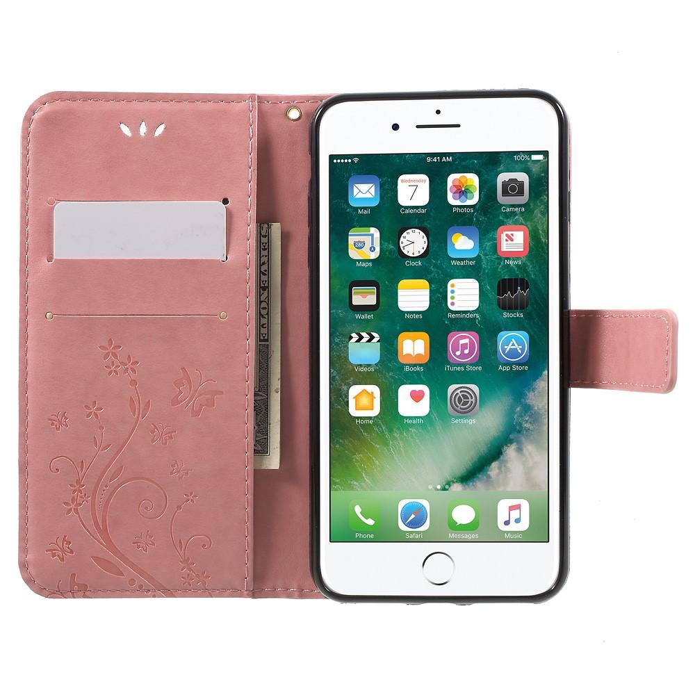 Custodia in pelle a farfalle per iPhone 7 Plus/8 Plus, rosa