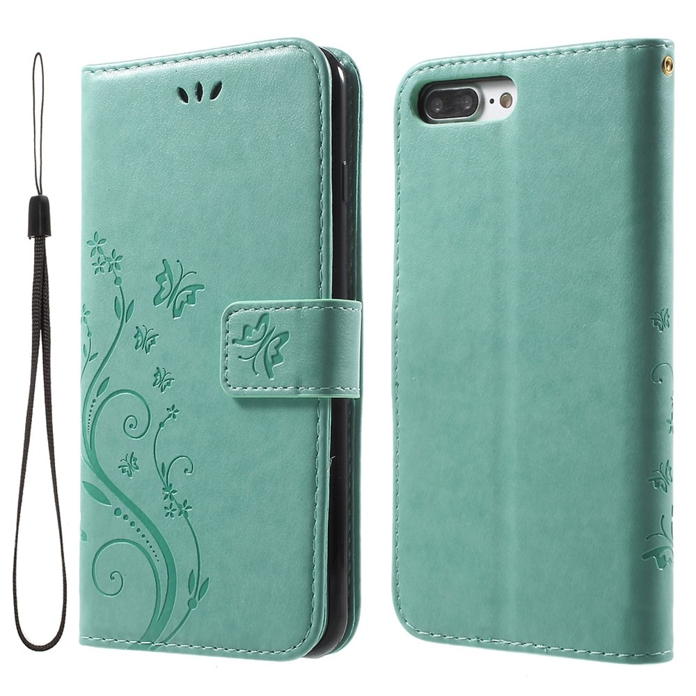 Custodia in pelle a farfalle per iPhone 7 Plus/8 Plus, verde