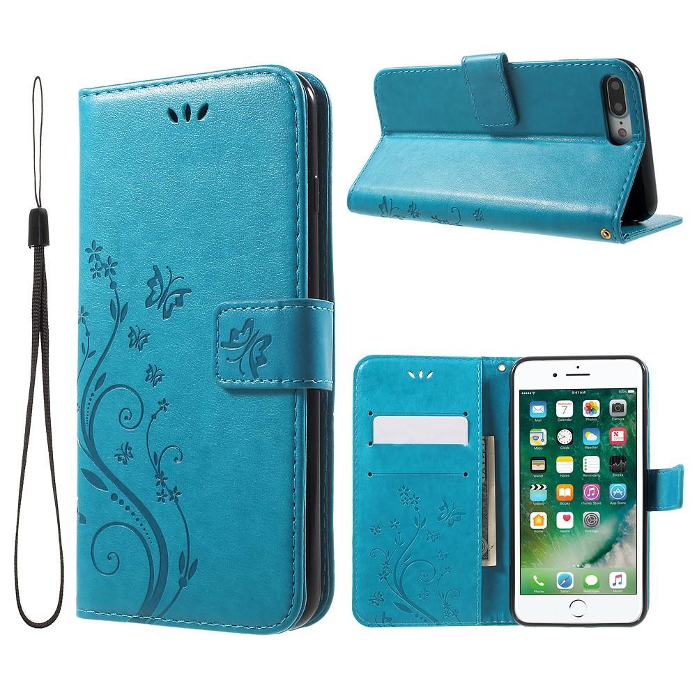 Custodia in pelle a farfalle per iPhone 7 Plus/8 Plus, blu