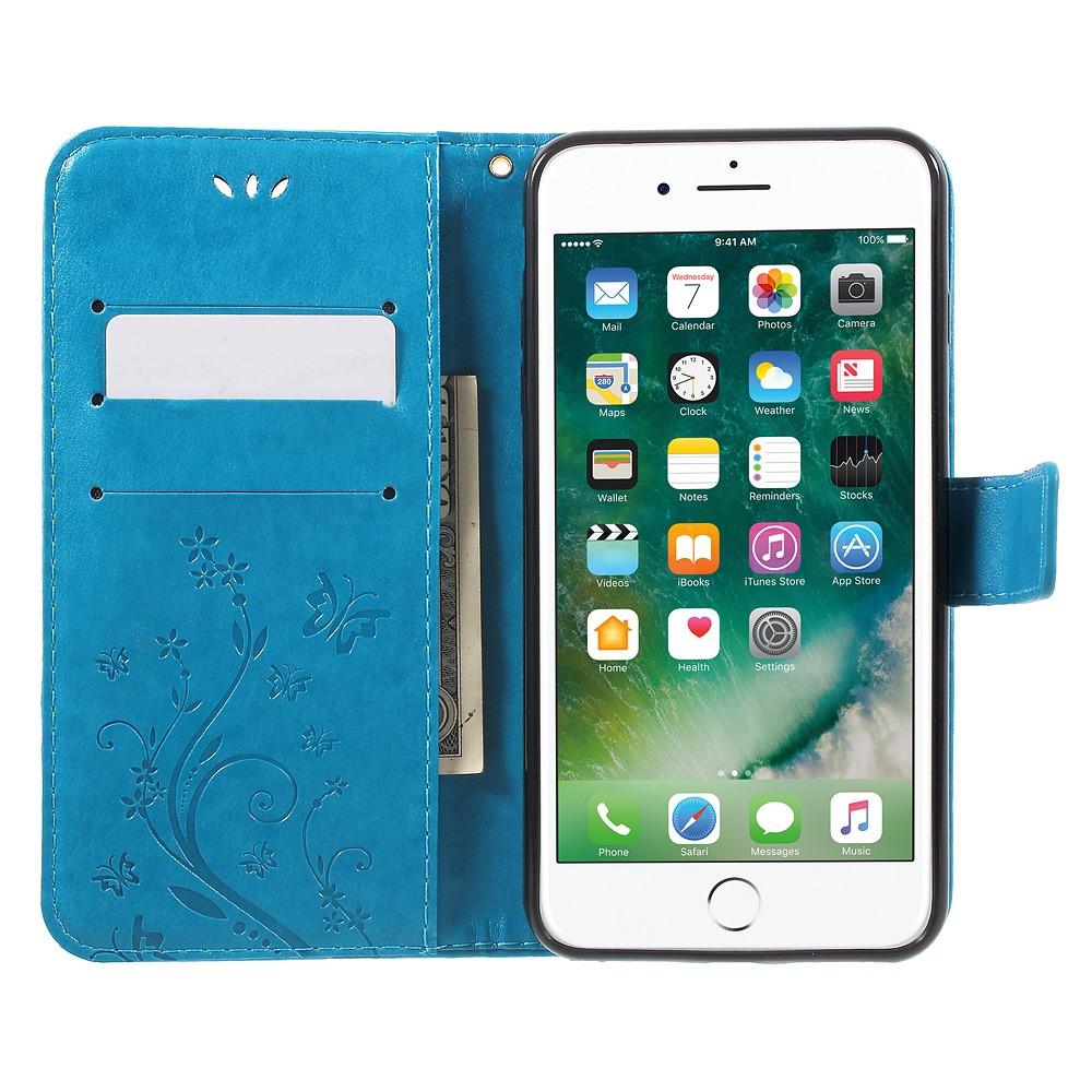 Custodia in pelle a farfalle per iPhone 7 Plus/8 Plus, blu