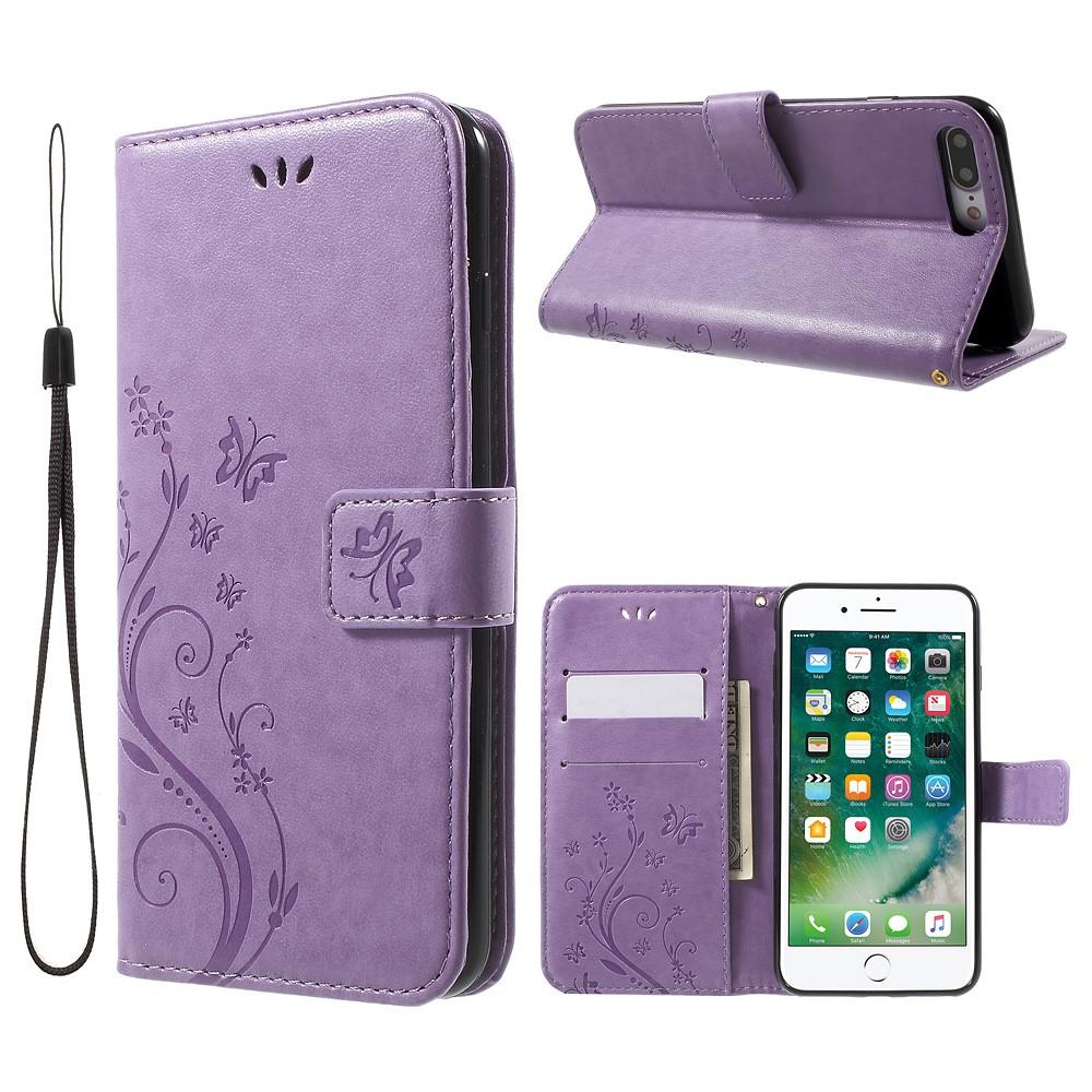 Custodia in pelle a farfalle per iPhone 7 Plus/8 Plus, viola