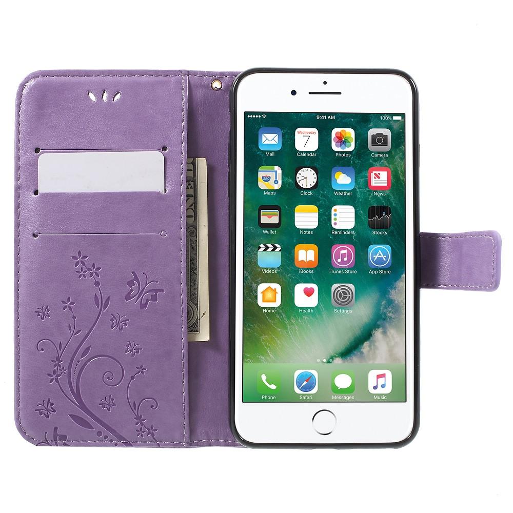 Custodia in pelle a farfalle per iPhone 7 Plus/8 Plus, viola