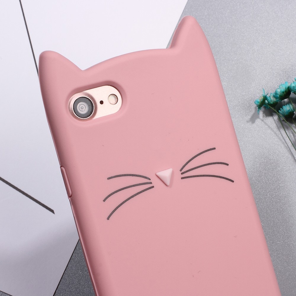 Cover in silicone Gatto iPhone 8 rosa