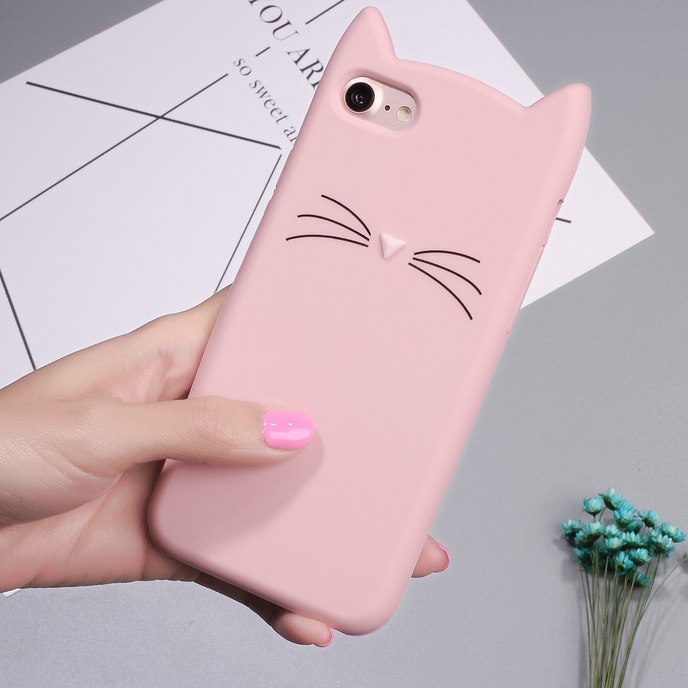 Cover in silicone Gatto iPhone 8 rosa