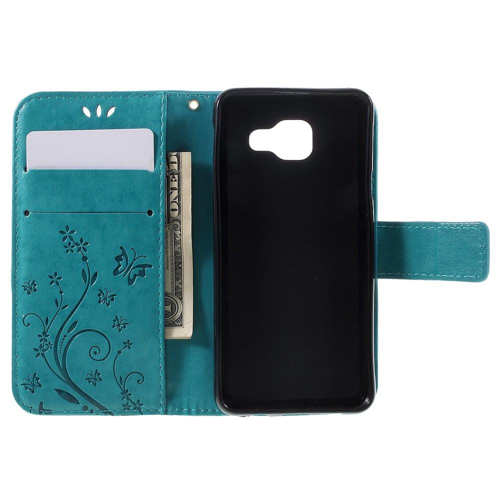 Custodia in pelle a farfalle per Samsung Galaxy A3 2016, Blu