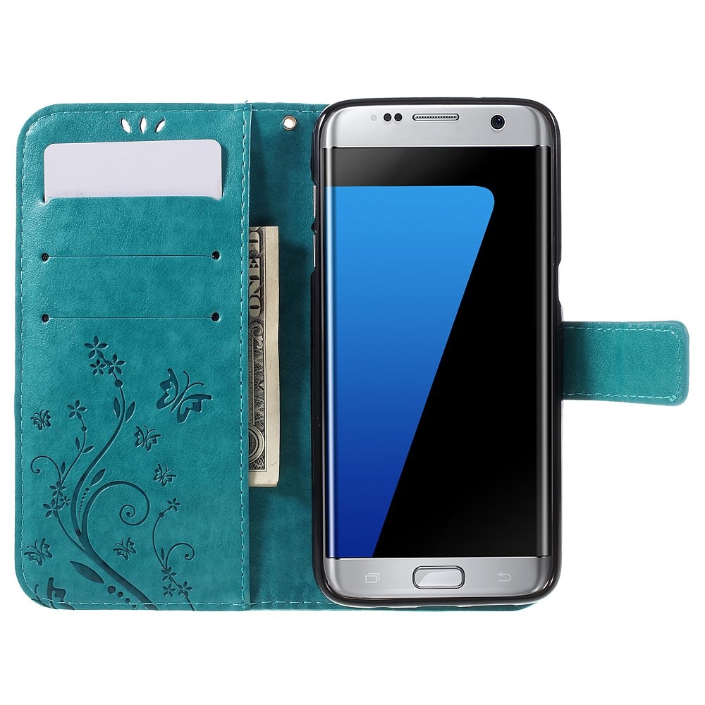 Custodia in pelle a farfalle per Samsung Galaxy S7 Edge, blu
