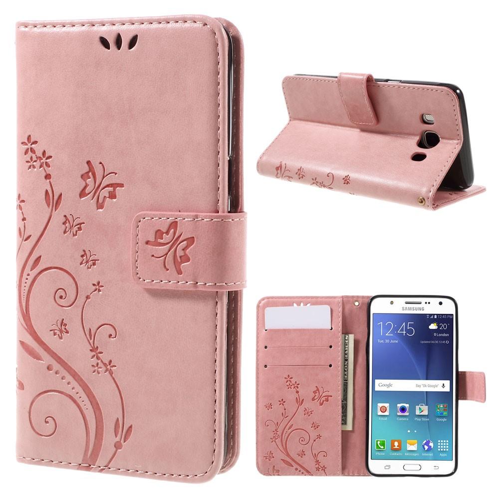 Custodia in pelle a farfalle per Samsung Galaxy J5 2016, Rosa