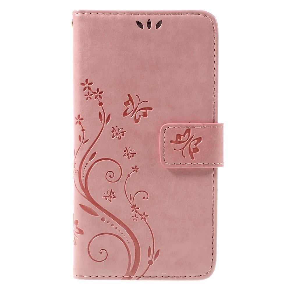 Custodia in pelle a farfalle per Samsung Galaxy J5 2016, Rosa
