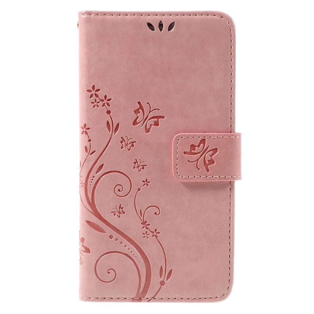 Custodia in pelle a farfalle per Samsung Galaxy J5 2016, rosa