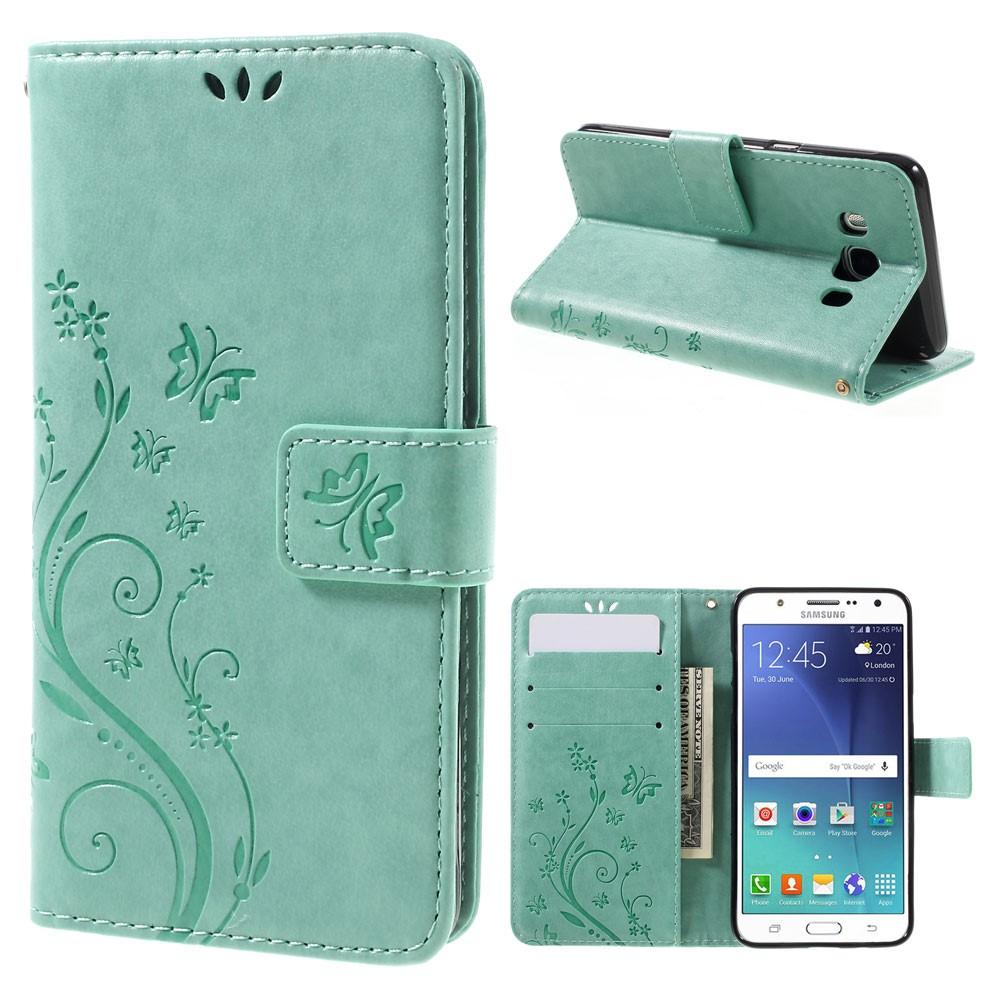 Custodia in pelle a farfalle per Samsung Galaxy J5 2016, verde