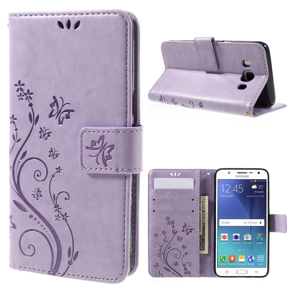 Custodia in pelle a farfalle per Samsung Galaxy J5 2016, Viola