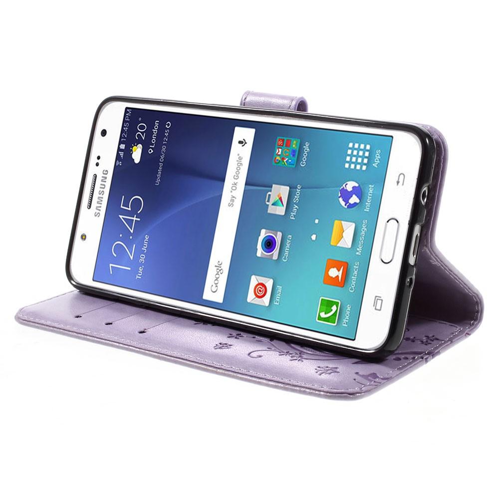 Custodia in pelle a farfalle per Samsung Galaxy J5 2016, Viola