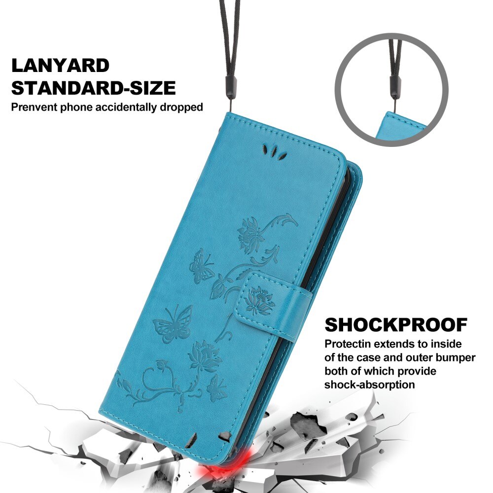 Custodia in pelle a farfalle per Samsung Galaxy A22 5G, Blu