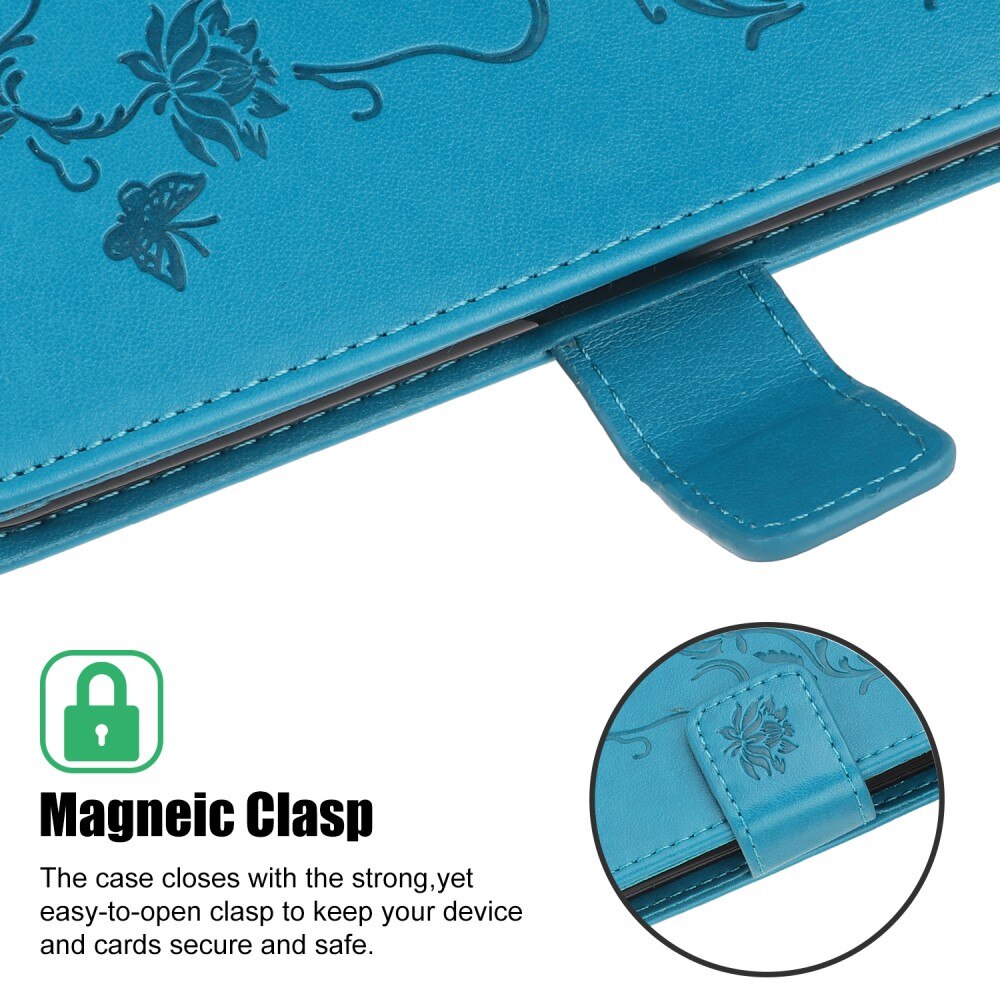 Custodia in pelle a farfalle per Samsung Galaxy A22 5G, Blu