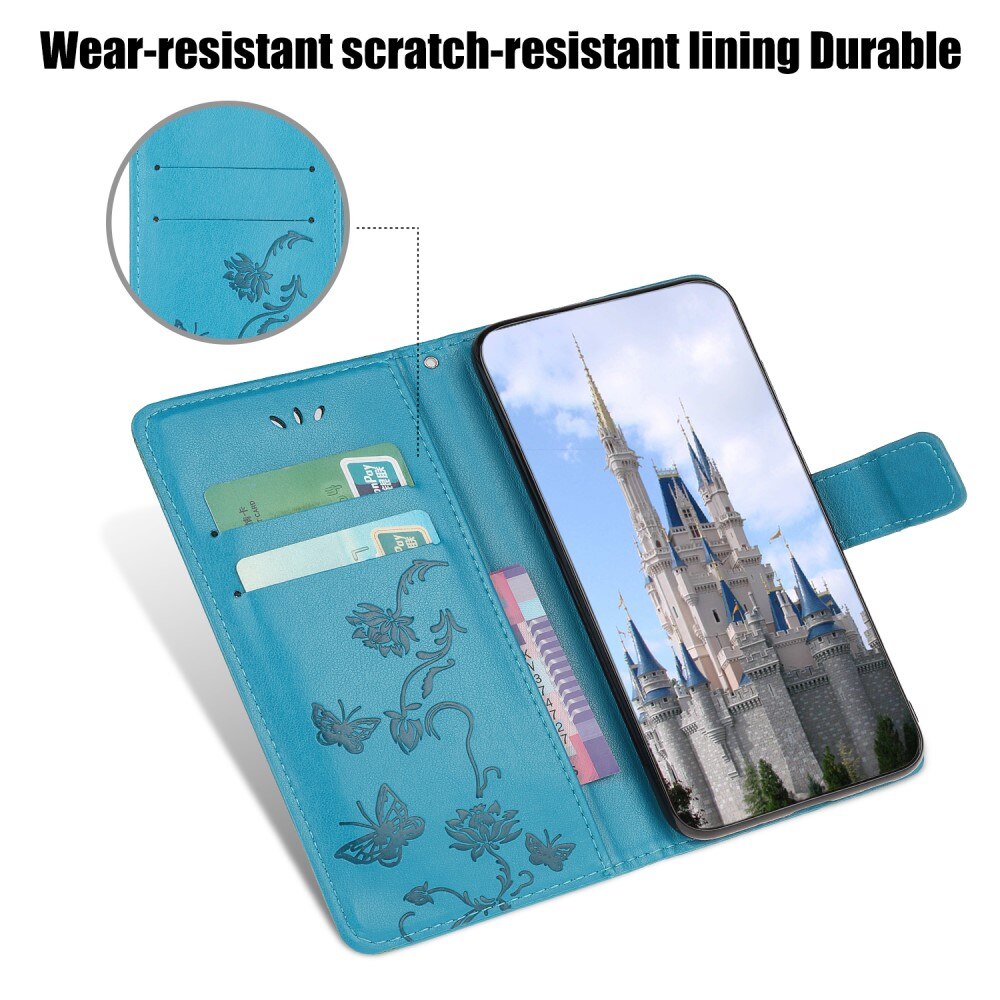 Custodia in pelle a farfalle per Samsung Galaxy A22 5G, Blu
