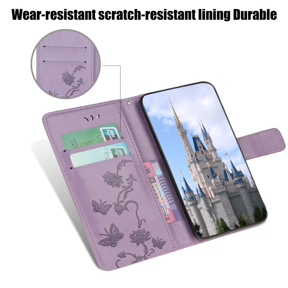 Custodia in pelle a farfalle per Samsung Galaxy A22 5G, viola