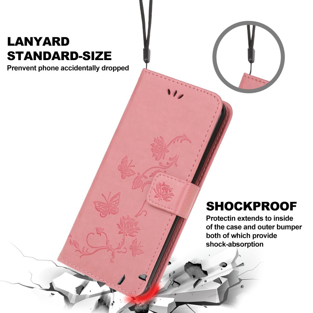Custodia in pelle a farfalle per Samsung Galaxy A22 5G, Rosa