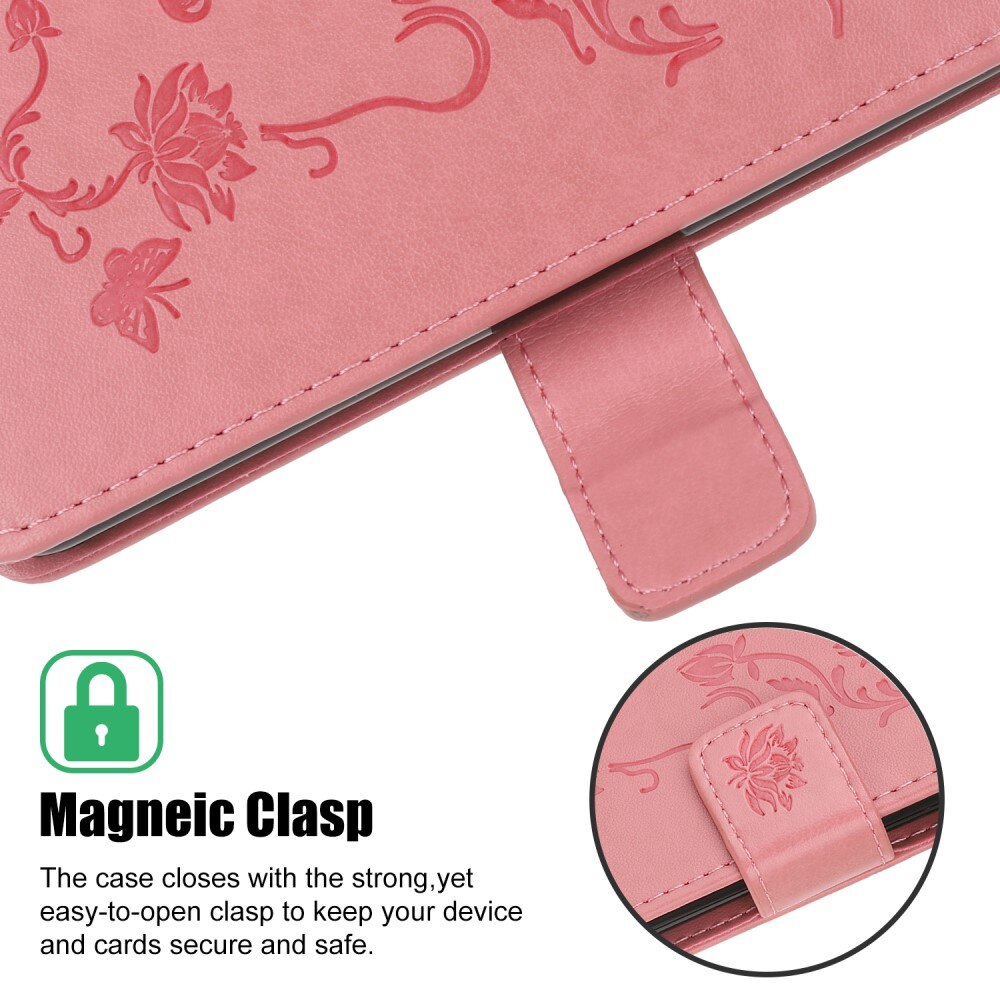 Custodia in pelle a farfalle per Samsung Galaxy A22 5G, Rosa