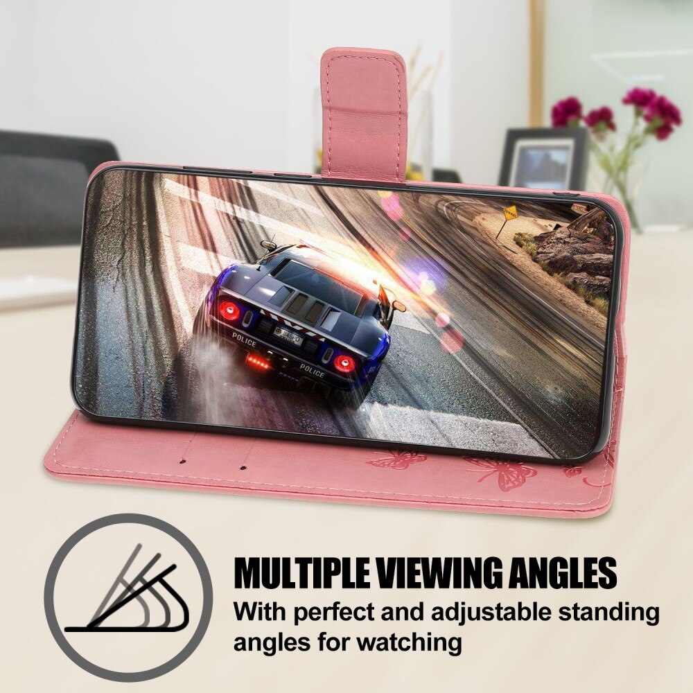 Custodia in pelle a farfalle per Samsung Galaxy A22 5G, Rosa