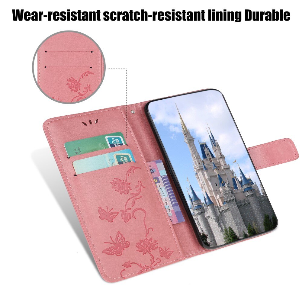 Custodia in pelle a farfalle per Samsung Galaxy A22 5G, Rosa