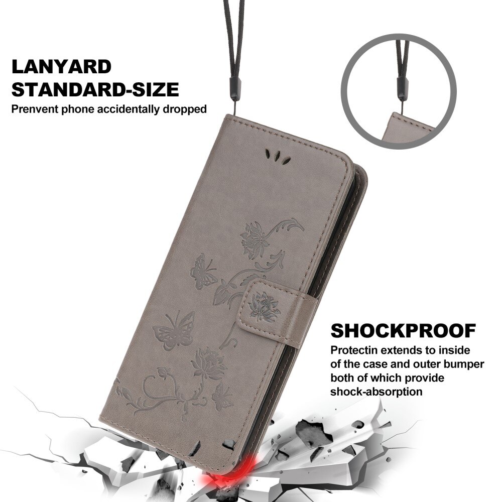 Custodia in pelle a farfalle per Samsung Galaxy A22 5G, Grigio
